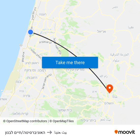 האוניברסיטה/חיים לבנון to بيت حنينا map