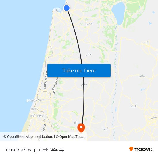 דרך עכו/המייסדים to بيت حنينا map