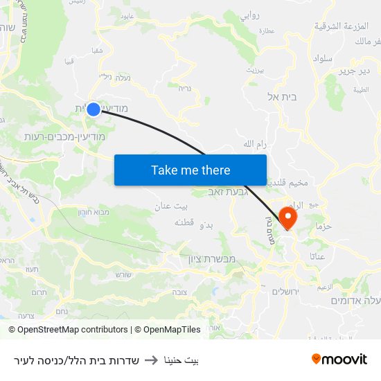 שדרות בית הלל/כניסה לעיר to بيت حنينا map