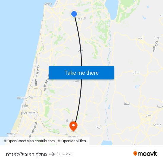 מחלף המוביל/למזרח to بيت حنينا map
