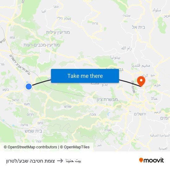 צומת חטיבה שבע/לטרון to بيت حنينا map