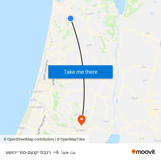 רכבת יקנעם-כפר יהושע to بيت حنينا map