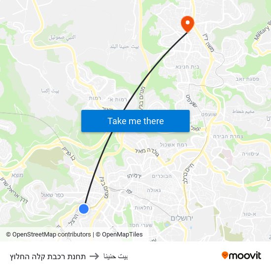 תחנת רכבת קלה החלוץ to بيت حنينا map