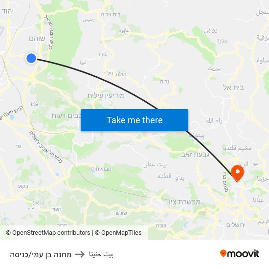 מחנה בן עמי/כניסה to بيت حنينا map