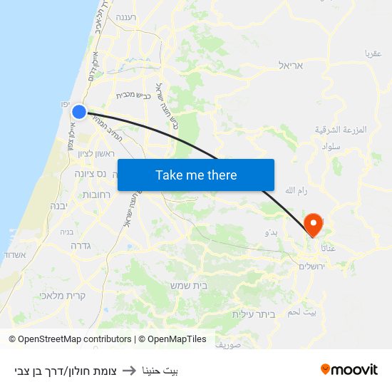 צומת חולון/דרך בן צבי to بيت حنينا map