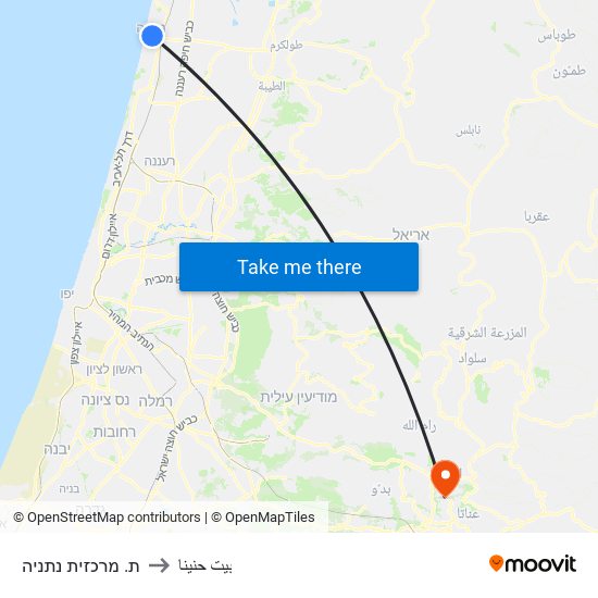 ת. מרכזית נתניה to بيت حنينا map