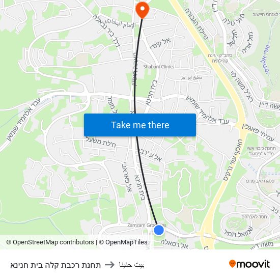 תחנת רכבת קלה בית חנינא to بيت حنينا map