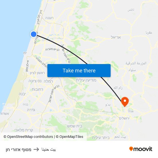 מסוף אזורי חן to بيت حنينا map