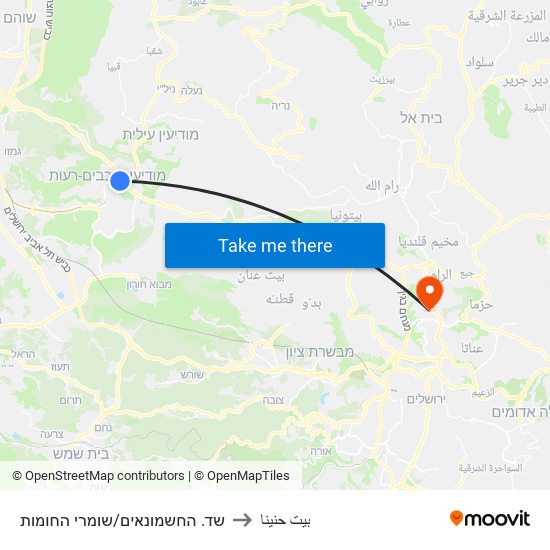 שד. החשמונאים/שומרי החומות to بيت حنينا map