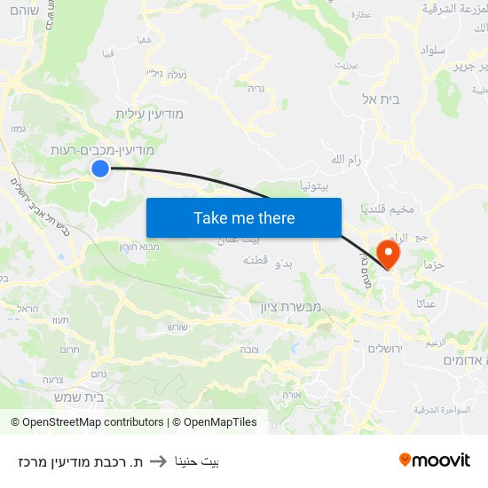 ת. רכבת מודיעין מרכז to بيت حنينا map