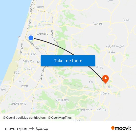 מסוף הטייסים to بيت حنينا map