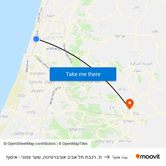 ת. רכבת תל אביב אוניברסיטה, שער צפוני - איסוף to بيت حنينا map