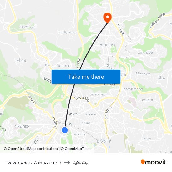 בנייני האומה/הנשיא השישי to بيت حنينا map