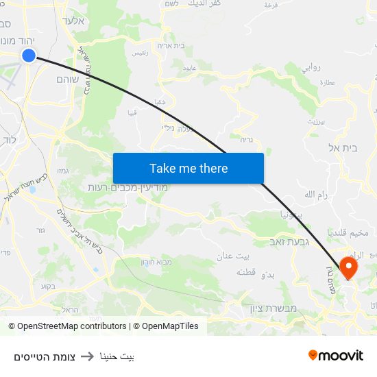 צומת הטייסים to بيت حنينا map