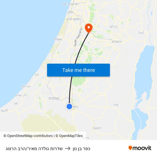 שדרות גולדה מאיר/הרב הרצוג to כפר בן נון map