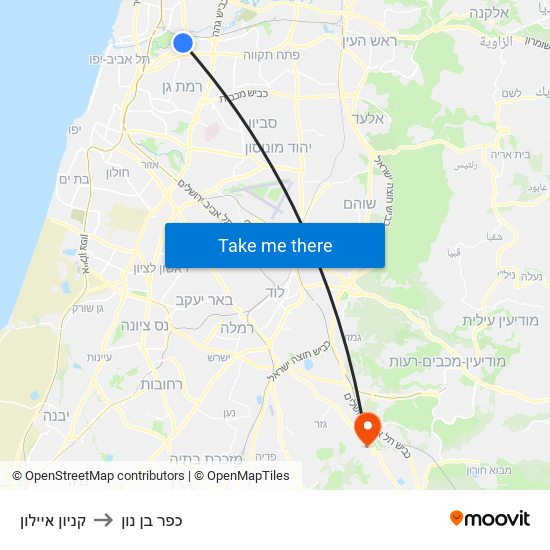 קניון איילון to כפר בן נון map