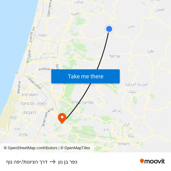 דרך הציונות/יפה נוף to כפר בן נון map