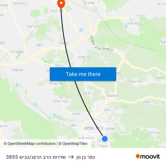 שדרות הרב הרצג/כביש 3855 to כפר בן נון map