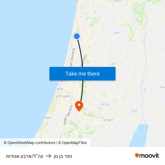 צה''ל/ארבע אגודות to כפר בן נון map