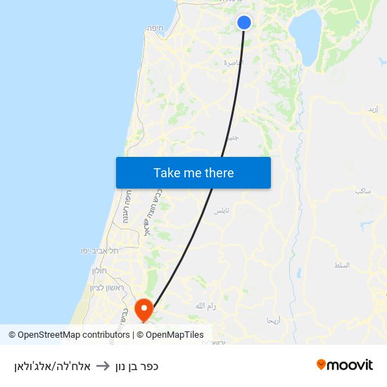 אלח'לה/אלג'ולאן to כפר בן נון map