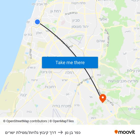 דרך קיבוץ גלויות/מסילת ישרים to כפר בן נון map