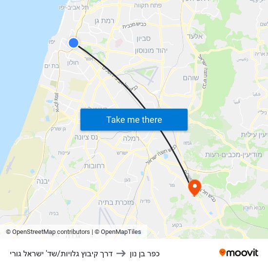 דרך קיבוץ גלויות/שד' ישראל גורי to כפר בן נון map