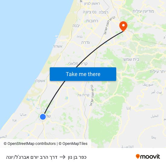 דרך הרב יורם אברג'ל/יונה to כפר בן נון map