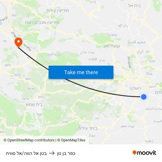 בטן אל הווה/אל סוויח to כפר בן נון map