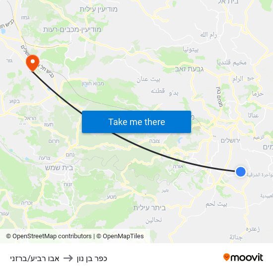 אבו רביע/ברזני to כפר בן נון map