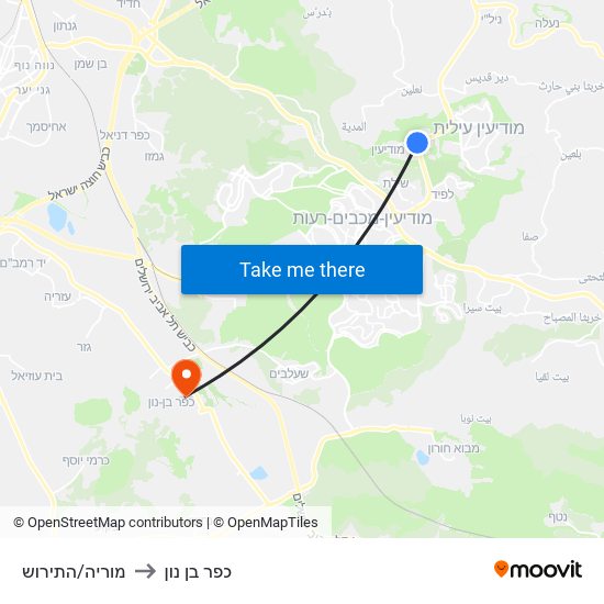 מוריה/התירוש to כפר בן נון map