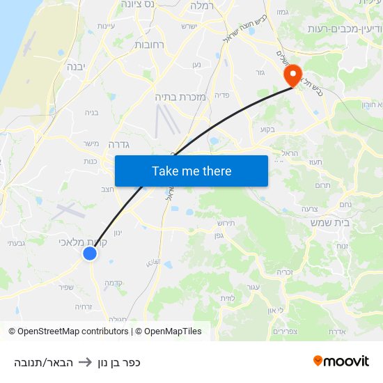הבאר/תנובה to כפר בן נון map