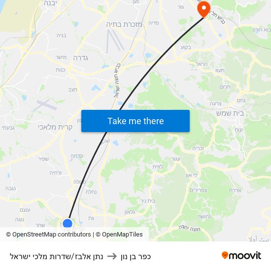 נתן אלבז/שדרות מלכי ישראל to כפר בן נון map