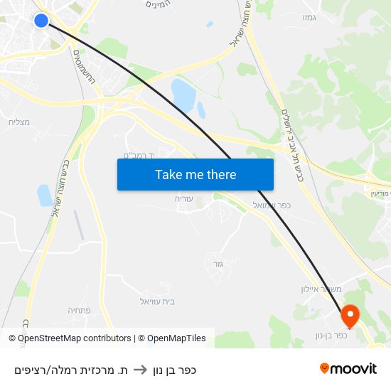 ת. מרכזית רמלה/רציפים to כפר בן נון map