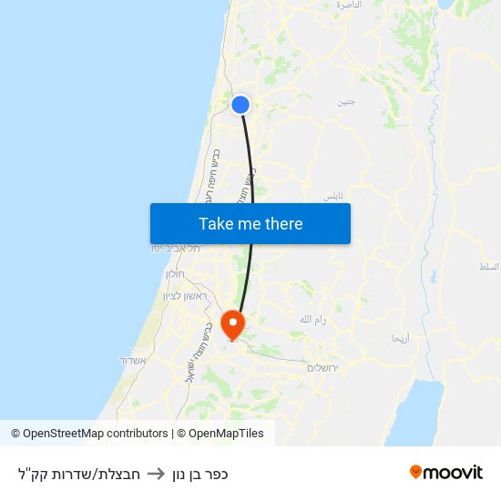 חבצלת/שדרות קק''ל to כפר בן נון map