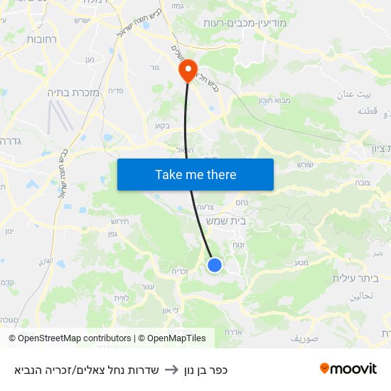 שדרות נחל צאלים/זכריה הנביא to כפר בן נון map