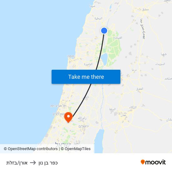 אורן/בזלת to כפר בן נון map