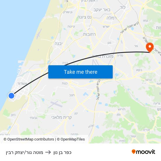 מוטה גור/יצחק רבין to כפר בן נון map