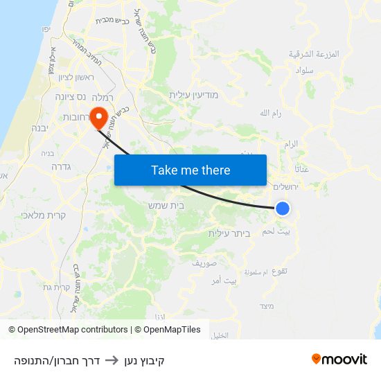 דרך חברון/התנופה to קיבוץ נען map