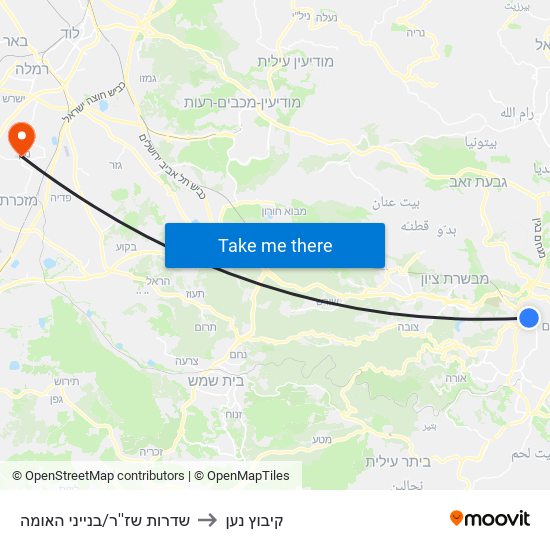 שדרות שז''ר/בנייני האומה to קיבוץ נען map