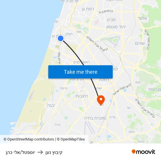 יוספטל/אלי כהן to קיבוץ נען map