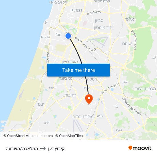 המלאכה/השבעה to קיבוץ נען map