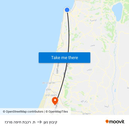ת. רכבת חיפה מרכז to קיבוץ נען map