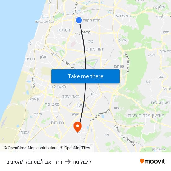 דרך זאב ז'בוטינסקי/הסיבים to קיבוץ נען map