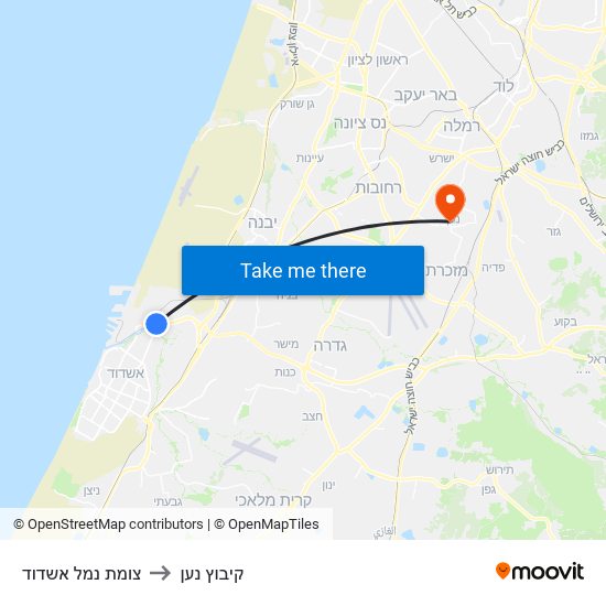 צומת נמל אשדוד to קיבוץ נען map