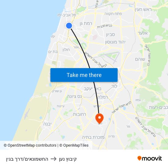 החשמונאים/דרך בגין to קיבוץ נען map