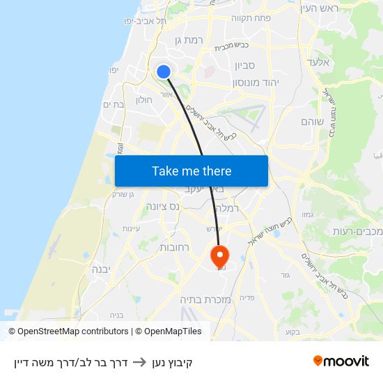 דרך בר לב/דרך משה דיין to קיבוץ נען map