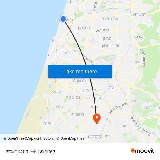 דיזנגוף/בזל to קיבוץ נען map