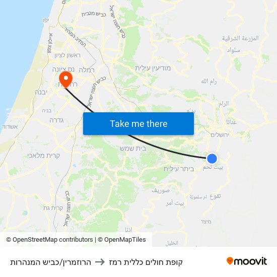 הרוזמרין/כביש המנהרות to קופת חולים כללית רמז map