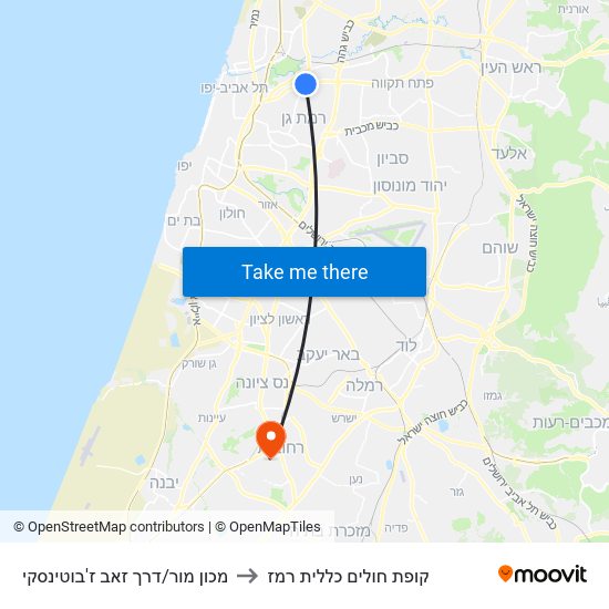 מכון מור/דרך זאב ז'בוטינסקי to קופת חולים כללית רמז map