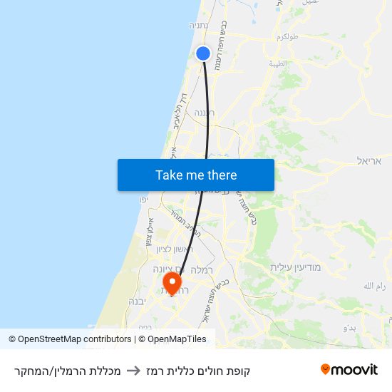 מכללת הרמלין/המחקר to קופת חולים כללית רמז map